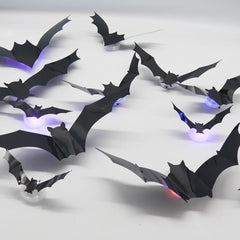 HIAME 12PCS 3D LED Bat Wall Stickers – Halloween Night Light Home Decorations