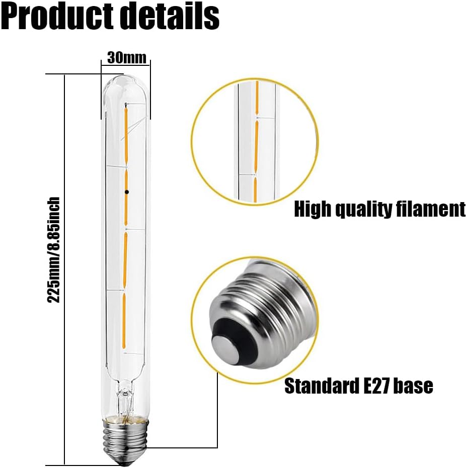 4W Tubular Edison LED Filament Bulb 2700K Warm White 4 Pack