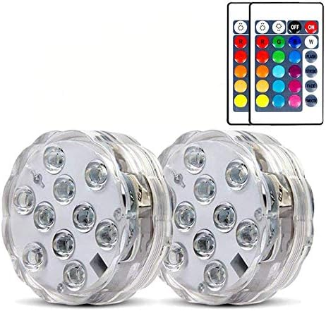 2 Pack Submersible LED Lights, Waterproof Pool Lights with 16 Colors and Remote Control, Underwater Lights for Aquarium, Vase, Bath, Hot Tub, Halloween, Christmas, Swimming Pool, and Party Decoration