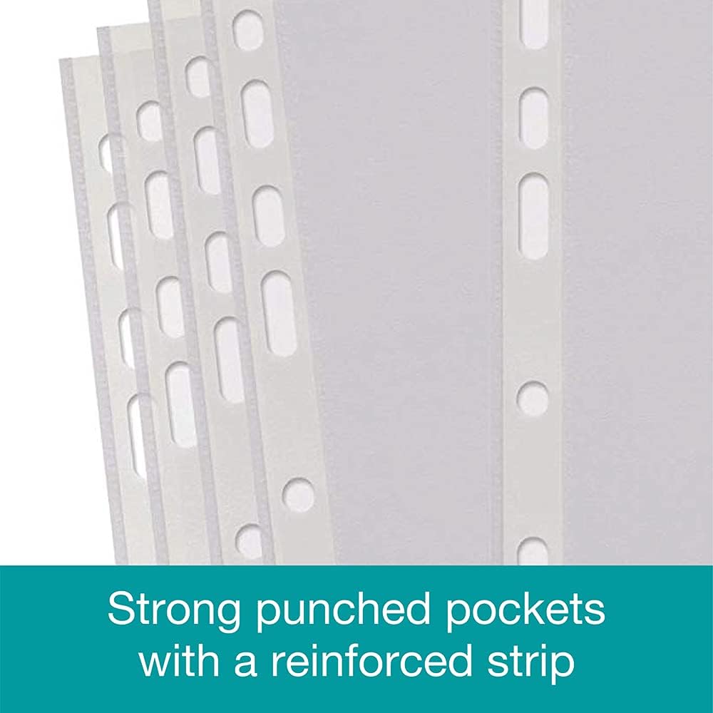 A4 Clear Punched Pockets, 100-Pack Plastic Sleeves, 40 Micron Reinforced Spine