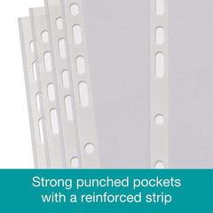 A4 Clear Punched Pockets, 100-Pack Plastic Sleeves, 40 Micron Reinforced Spine
