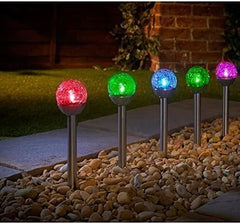 5-Pack Solar Garden Lights - Color Changing Crackle Ball Pathway Stakes for Garden & Driveway