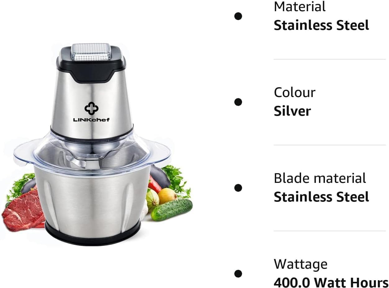 LINKChef Mini Food Chopper – 400W, 1.2L Stainless Steel Bowl, 4 Blades, Electric Processor for Meat, Vegetables & Baby Food