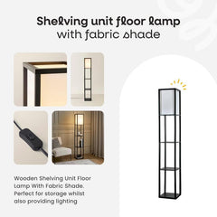 MiniSun Black Wooden Floor Lamp with Shelves & 10W Warm White Bulb, Home Décor
