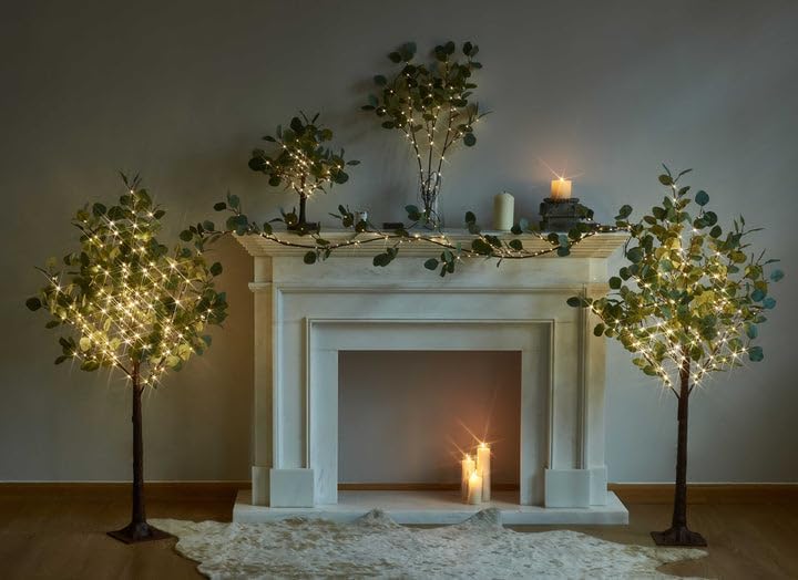 LED Willow Vine Garland with Eucalyptus Leaves, 6FT Artificial Tree Branch Fairy Lights with 96 LEDs for Indoor Christmas Home Décor