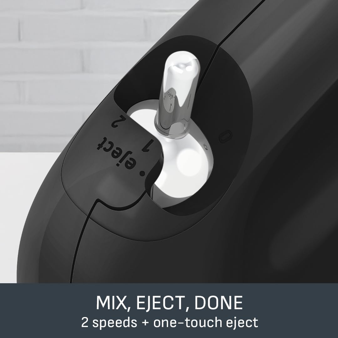 Tefal Black Collection Compact Hand Mixer – 200W Electric Mixer with 2 Speeds, Stainless Steel & Emulsion Whisks, Dishwasher Safe