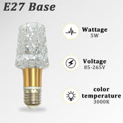 Acrylic Crystal Bulb 5W Edison Screw Light 85-265V, 3000K Warm Light, E27 Base Professional Decorative lamp (1 Count E27-B014) [Energy Class F]