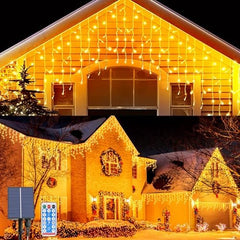 Solar Icicle Lights, 16Ft with 128 LEDs – 8 Modes, Remote Control, IP65 Waterproof, for Window, Garden, and Gazebo