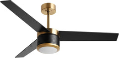 132cm black ceiling fan with lights, remote control, dimmable LED, and reversible motor. Modern design for indoor or outdoor use.