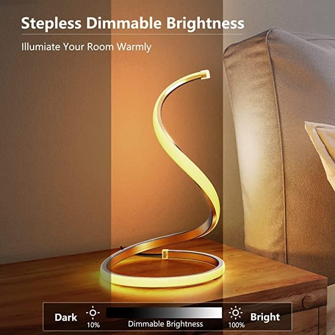 Dimmable LED strip light on a wooden surface with warm glow and text about stepless dimmable brightness.