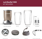 Blender 900 Series 8-Piece Set – 24,000 RPM High-Speed Extractor, 900W Personal Smoothie Maker with Oversized & Tall Cups, Lids & Handled Ring – Champagne