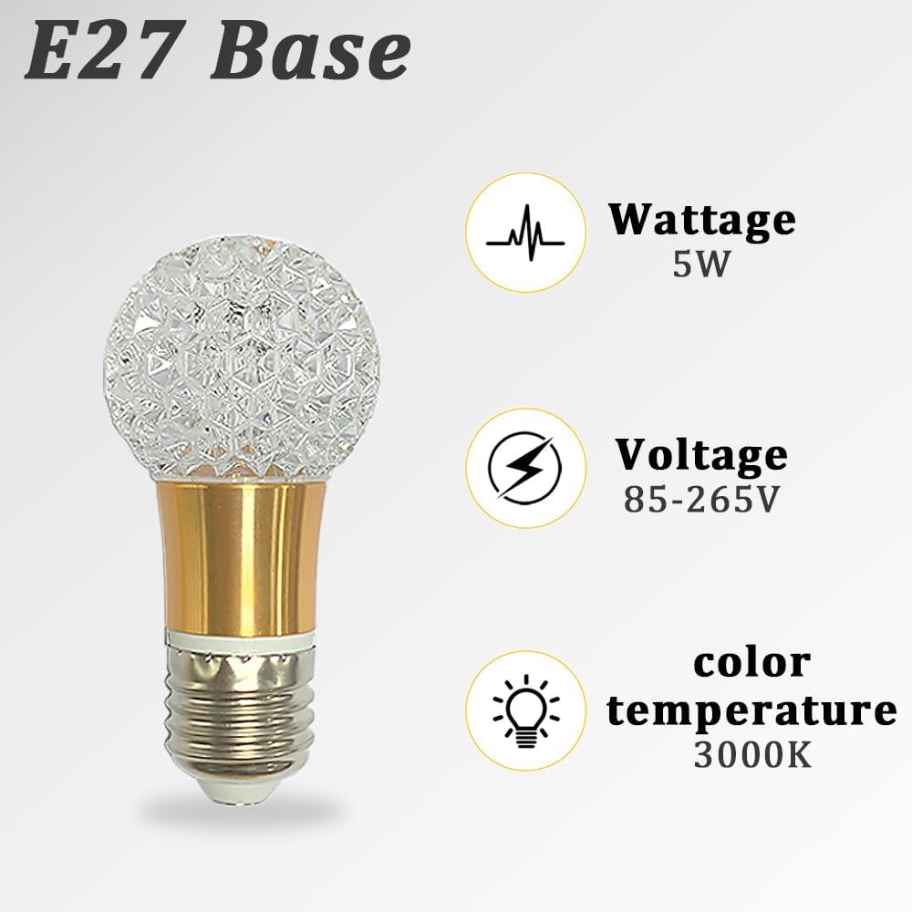 Acrylic Crystal Bulb 5W Edison Screw Light 85-265V, 3000K Warm Light, E27 Base Professional Decorative lamp (1 Count E27-B013) [Energy Class F]