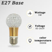 Acrylic Crystal Bulb 5W Edison Screw Light 85-265V, 3000K Warm Light, E27 Base Professional Decorative lamp (1 Count E27-B013) [Energy Class F]