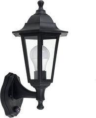 Traditional Style Black Outdoor Security PIR Motion Sensor IP44 Rated Wall Light Lantern - Complete with a 10w LED GLS Bulb [3000K Warm White]