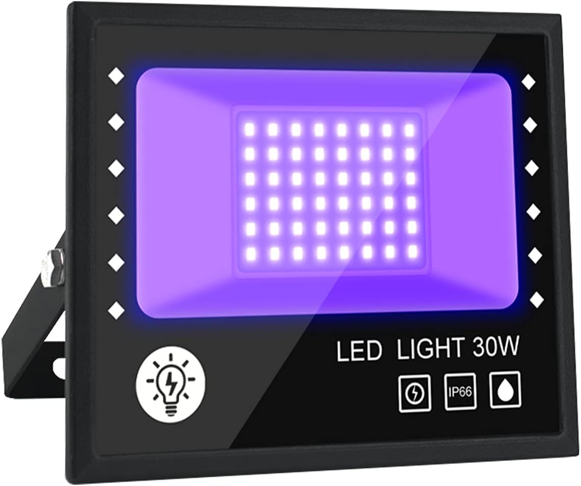 LED Black Light,395nm 30W Ultraviolet Floodlight IP66 (85V-265V AC) Waterproof UV Ultraviolet Light Outdoor LED Spotlights for Party,Disco,Garden,Bar,Christmas,Fishing,Aquarium with UK Plug