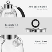 1.5L Glass Electric Kettle – Borosilicate Tea Heater & Hot Water Boiler, Auto Shut-Off & Boil-Dry Protection – Silver