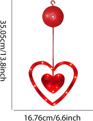 Valentine’s Day Decorative Window Lights, 3PCS Red Heart Shaped LED Hanging Window Curtain Lights, Battery Operated with Suction Cups for Wedding & Anniversary Décor