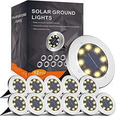 Solar Lights Outdoor Garden, Solar Ground Lights, IP65 Waterproof Solar Floor Lights Outdoor Garden, 8 LED Solar Disk Lights for Garden Lawn Pathway Patio Warm White 8 Pcs