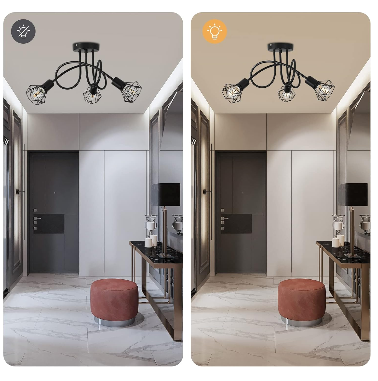 Retro Industrial Ceiling Light – E14 Base 3-Light Chandelier for Dining Room & Hallway (Bulbs Not Included