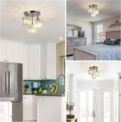 Modern 3-Light Crystal Ceiling Light – Chrome Semi Flush Mount Fixture