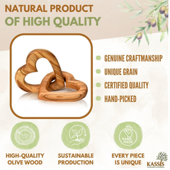 KASSIS Handmade Olive Wood Linked Hearts – 5cm Gift for Wedding, Anniversary & More