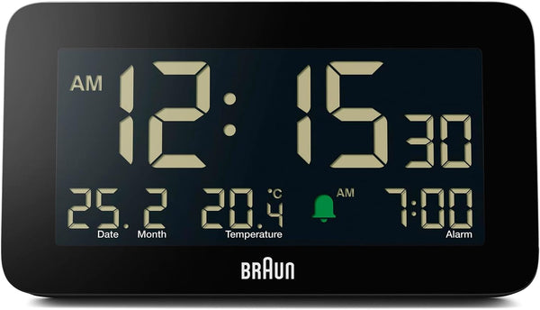 Digital Alarm Clock with Date, Month, Temperature, Negative LCD & Crescendo Beep
