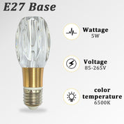 Acrylic Crystal Bulb 5W Edison Screw Light 85-265V, 6000K White Light, E27 Base Professional Decorative lamp (1 Count E27-B006) [Energy Class F]