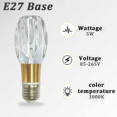 Acrylic Crystal Bulb 5W Edison Screw Light 85-265V, 3000K Warm Light, E27 Base Professional Decorative lamp (1 Count E27-B006) [Energy Class F]