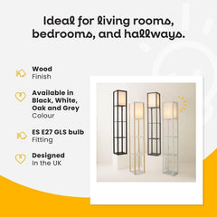 MiniSun Black Wooden Floor Lamp with Shelves & 10W Warm White Bulb, Home Décor