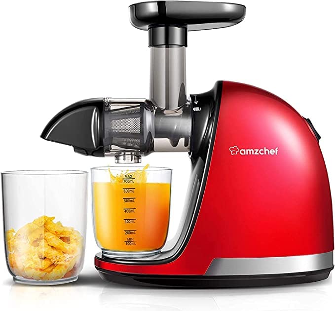 AMZCHEF Juicer Machines - Cold Press Slow Juicer - Masticating Juicer for Whole Fruits and Vegetables - Delicate Chew No Need to Filter - BPA Free Juice Extractor with 2 Cups and Brush - Black