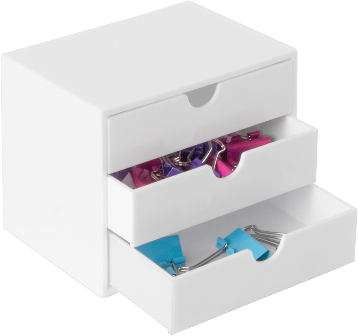White Hi-Gloss Plastic Cube – 3-Drawer Stackable Storage Box for Makeup & Jewellery