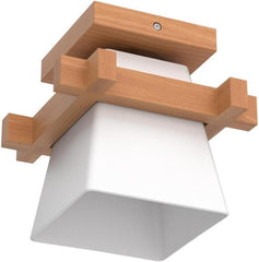 Wood Ceiling Light, Simple Japanese Tatami Style E27 Wooden Lamp with Glass Shade, Modern Ceiling Light Fixture for Hallway, Porch, Balcony, and Bedroom