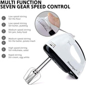 Electric Hand Mixer – 7 Speed + Turbo Boost, 4 Stainless Steel Attachments, Lightweight Egg & Dough Whisk for Baking