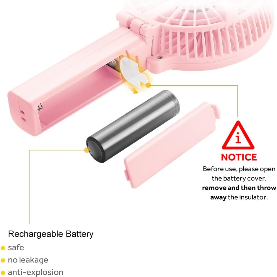 EasyAcc Handheld Fan USB Fans Portable Hand Fan 3 Speeds 180° Foldable with 6 Blades Personal Electric Mini Outdoor Fan with Rechargeable Battery Foldable Handle Desktop for Home Travel Outdoor - Pink