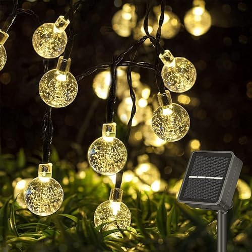 Outdoor Garden 9M/30FT 60 LED Solar String Lights Waterproof Crystal Ball 8 Modes Decorative for Home Yard Patio Party Wedding Warm White