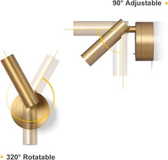 Adjustable LED Wall Light - 320° Rotatable Reading Light with Brass Finish