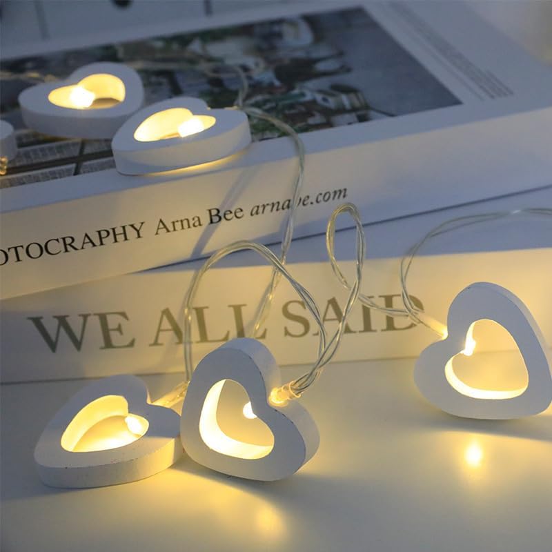 Warm White Wooden Heart USB String Lights, 3m Indoor Fairy Lights for Romantic & Event Décor