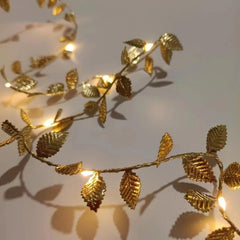 2/3/5M LED Gold Color Leaves String Lights for Wedding Birthday Party Decoration Home Wall Decor Outdoor Garden Artificial Plant Vine Light (5m/196.8inch)