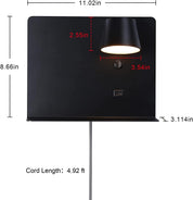 Modern LED Wall Light with USB Port & Shelf – 6W 520LM Adjustable Reading Wall Sconce, Warm White 2700K Lamp for Bedroom & Living Room