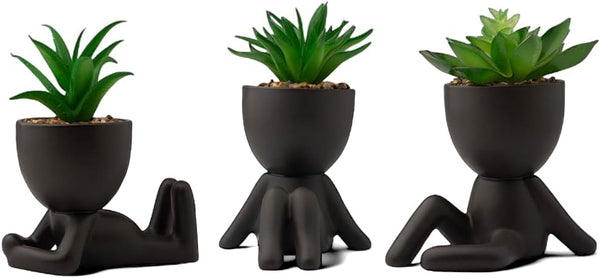 LUNIER Set of 3 Faux Succulent Plants in Porcelain Pots – Small Indoor Desk & Shelf Décor