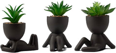 LUNIER Set of 3 Faux Succulent Plants in Porcelain Pots – Small Indoor Desk & Shelf Décor