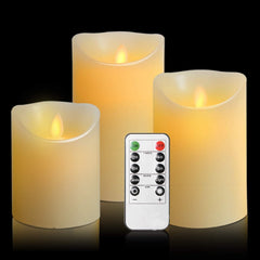 Flameless Candles 300 Hour Decorating Pillars, Set of 3, 10 Buttons Remote Control with 24 Hour Timer Function (3 * 1, Ivory)