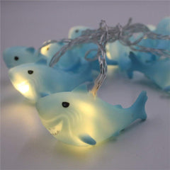 Cute Shark Fairy Lights – Battery Operated LED String Lights with Warm White Copper Wire, Ideal for Children's Bedroom, Holiday, and Christmas Decor