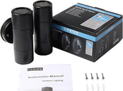2-Pack Outdoor Wall Lights, Black GU10 Max 7W Downlights, IP44 Waterproof, Mains Powered for Patio, Garden, Balcony, Porch, Garage