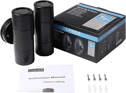 2-Pack Outdoor Wall Lights, Black GU10 Max 7W Downlights, IP44 Waterproof, Mains Powered for Patio, Garden, Balcony, Porch, Garage