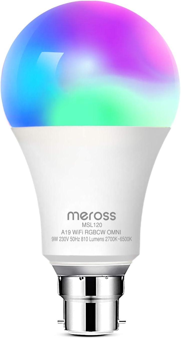 meross E27 Smart Bulbs, 60W Equivalent, RGB Multicolor, Dimmable, 2700K-6500K, Works with Alexa & Google Home, 2 Pack