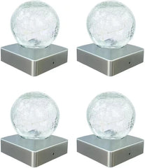 Solar LED Crackle Ball Garden Post Deck Cap Lights Outdoor Fence Lights (Purplish White, 4 Pack)