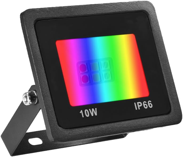 10W LED Floodlight Outdoor, Colour Changing Flood Lights with Remote Control, 16 RGB Colours, Timing, 4 Modes, IP66 Waterproof