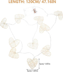 Valentine’s Day Rattan Heart String Lights with 10 Warm LED Love Lamps, Battery Operated Indoor Decor for Bedroom, Wedding & Party