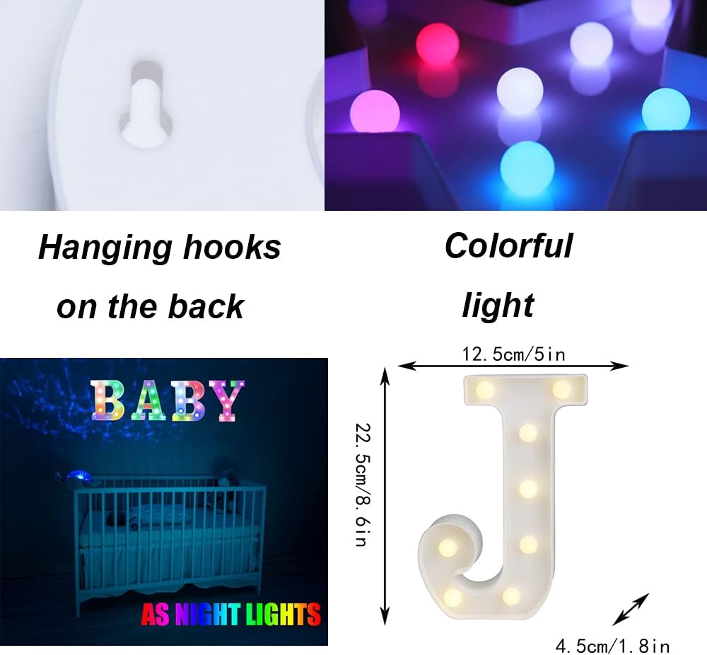 Light Up LED Marquee Letter J – 18 Colors with Remote